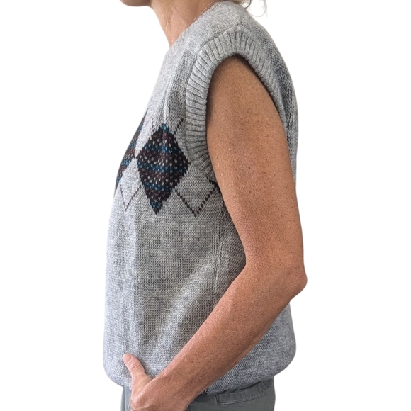 Vintage Kennington Argyle Sweater Vest XL Made in Italy 80s Knit - Picture 3 of 9